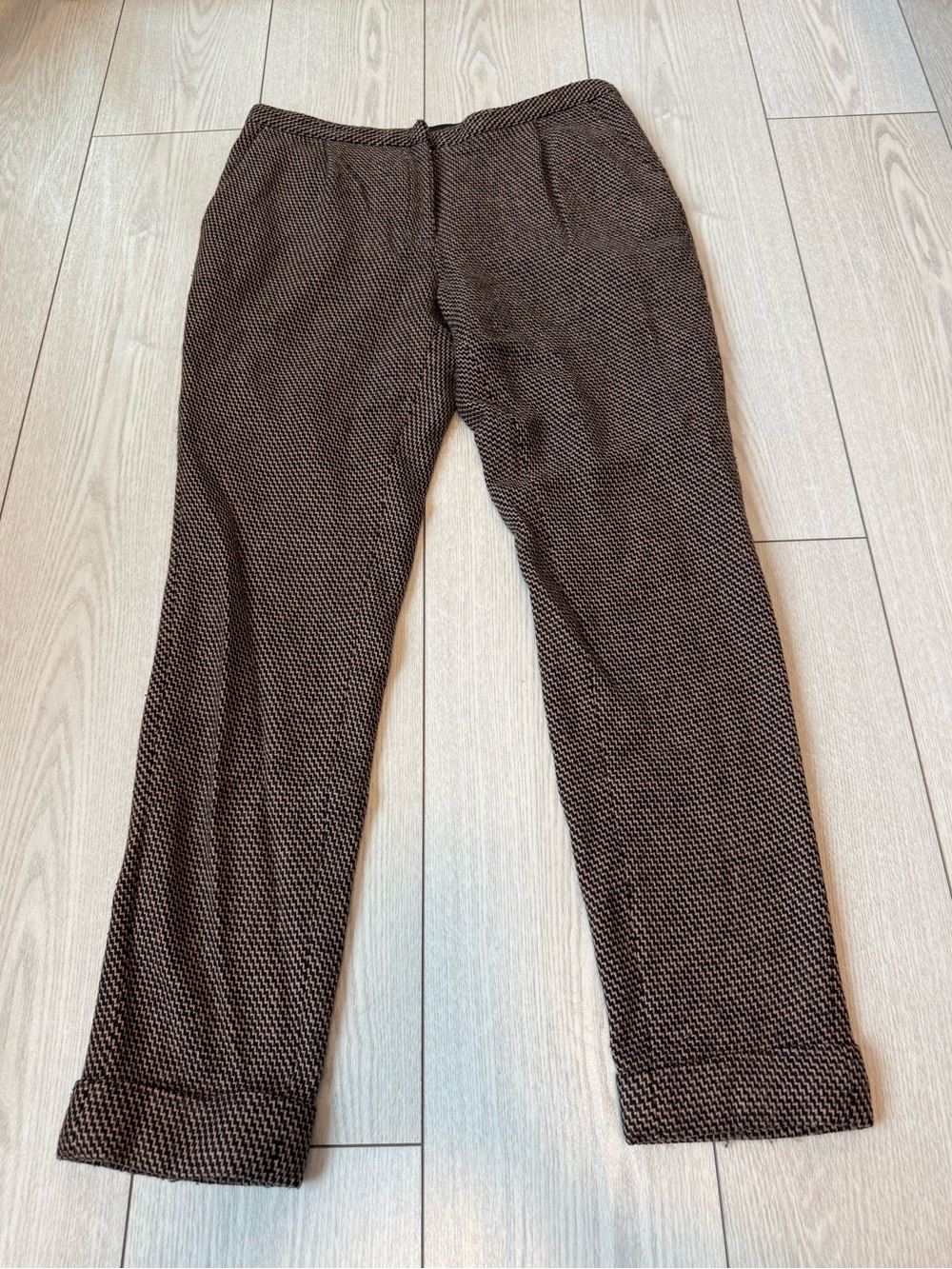By Malene Birger 6 wool blend trousers brown tweed cuffed office business pants